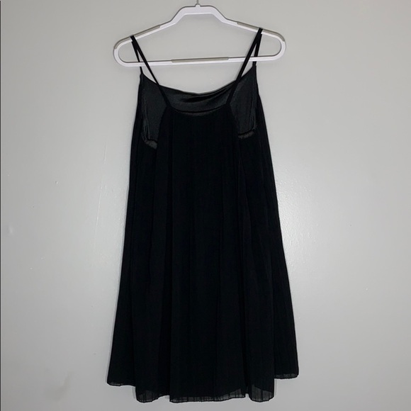 Pleated Mini Dress Spaghetti Strap Solid Black Sm - Picture 1 of 5